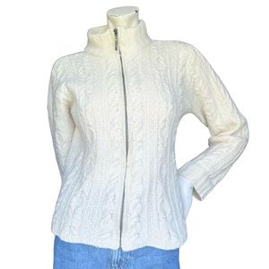 Inis Crafts 100% Merino Wool Made in Ireland Cream Zip Up Fishermans Sweater Med